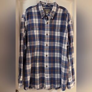 Mens Duluth Button-Down Cotton Shirt Long-sleeve Standard Fit Blue Plaid (XL)
